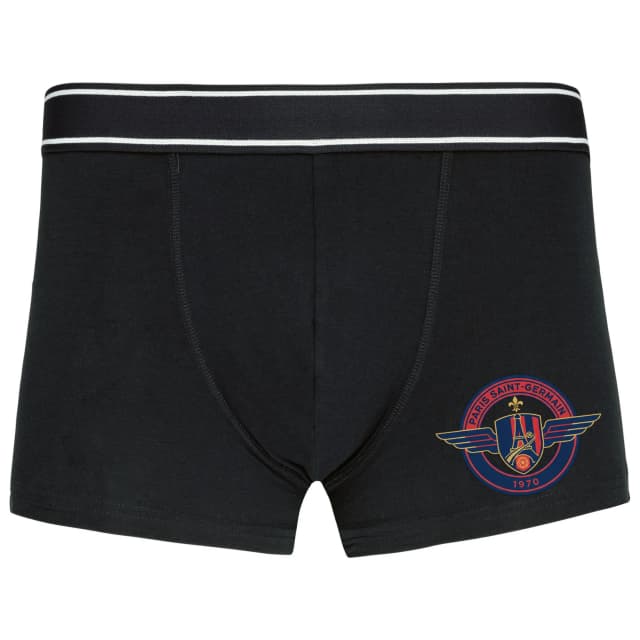 Vintage boxeralsó, arany heraldikai jelvény, Paris Saint-Germain, szárnyakkal és Eiffel-toronnyal, 1970