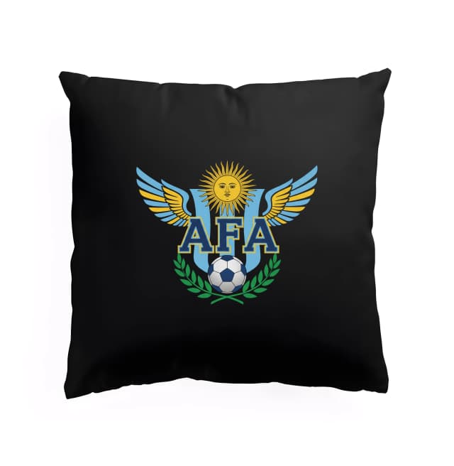 Párna Afa Argentína futball emblémája nap motívummal, szárnyakkal és babérkoszorúval