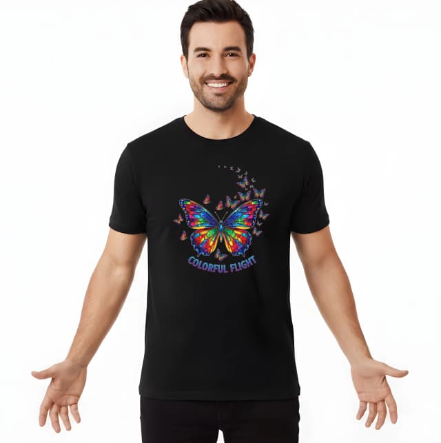 Férfi póló Kaleidoszkóp szivárvány pillangók repülése teljes színekben