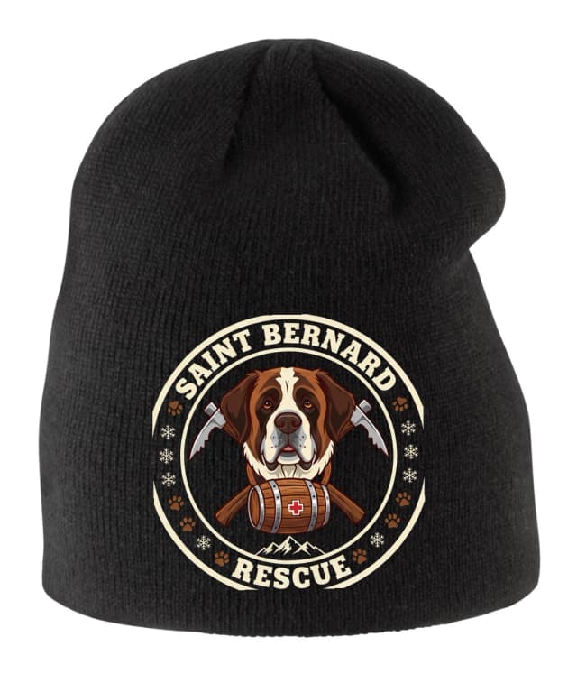 Gyerek téli sapka Saint Bernard Mountain Rescue hordó jégcsákányokkal és hősies mancsokkal