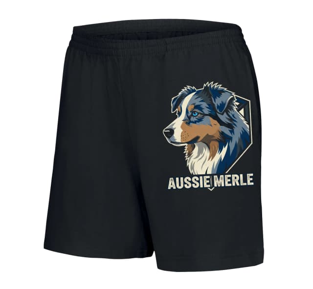 Női rövidnadrág Proud Aussie Merle Blue Shepherd portré emblémás stílusban