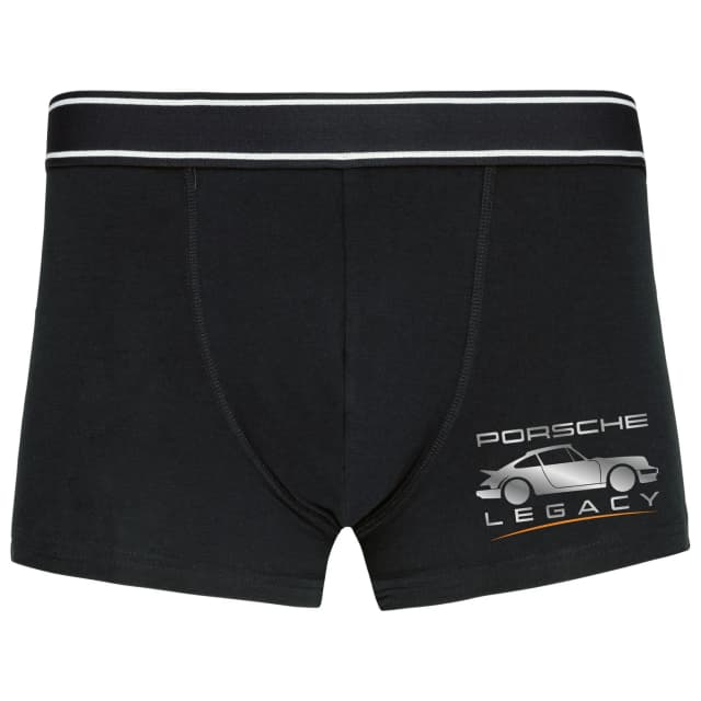 Porsche Legacy boxeralsó minimalista ezüst sziluett ikonikus sportlegendákkal