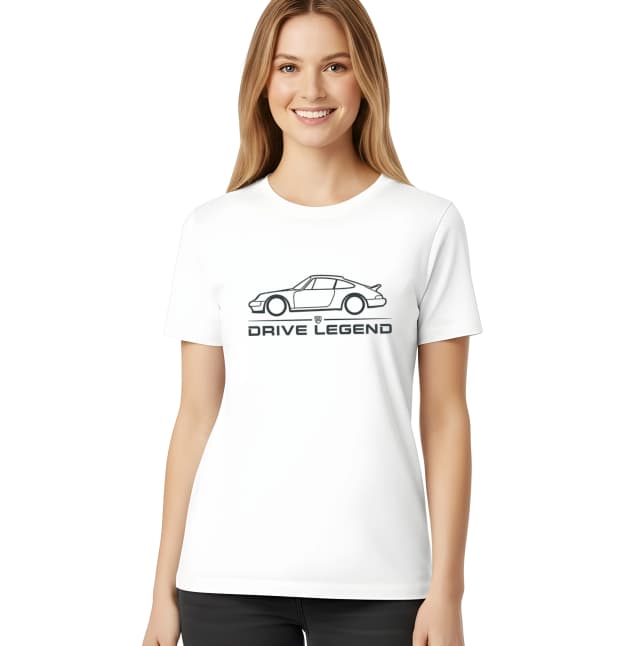 Női póló, Legenda a volán mögött Porsche sziluett minimalista stílusban sofőröknek