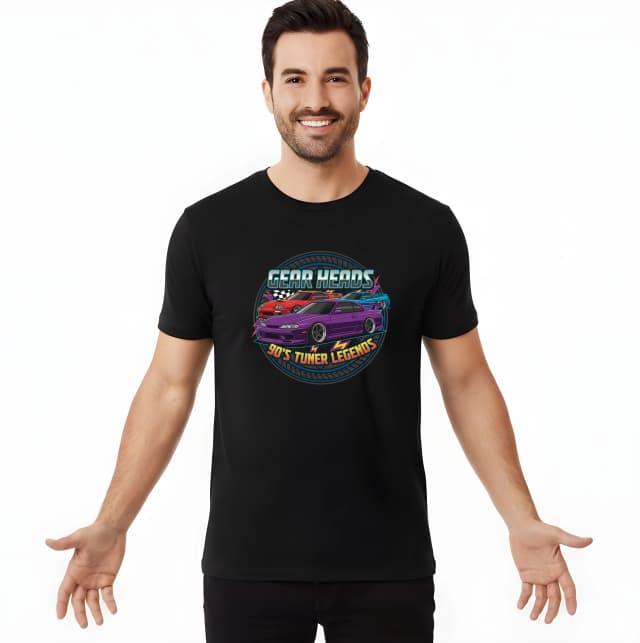 Gear Heads férfi póló, ikonikus 90-es évekbeli tuning, a városi és utcai versenyzés legendái