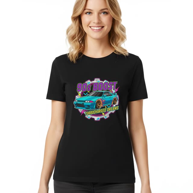 Női póló 90s Boost Neon Retro Turbo Tuning Dreams Drift And Crazy Heat