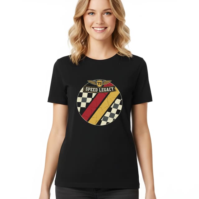 Női Speed Legacy Retro Racing Csíkos és Sakktábla Mintás Póló
