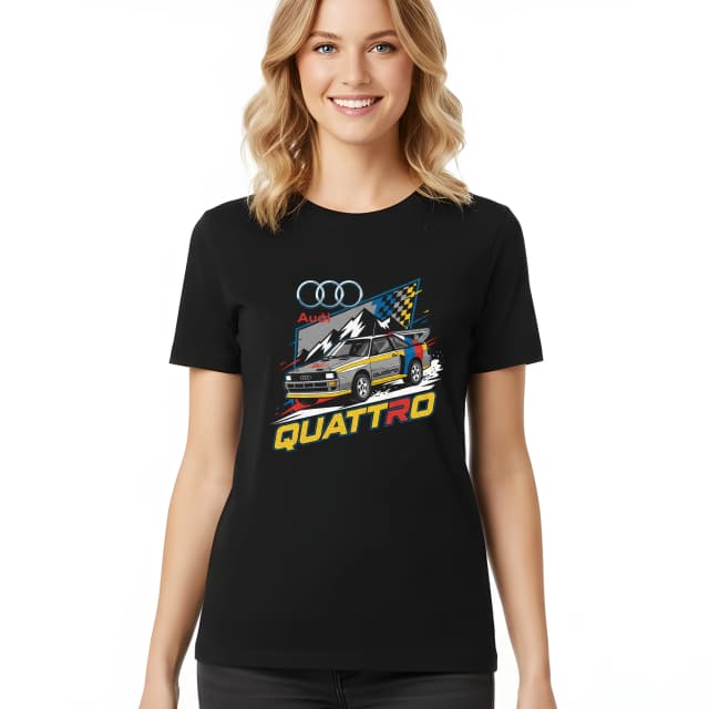 Női Audi Quattro Legendary Mountain Rally Retro Speed And Four Wheel Drive póló