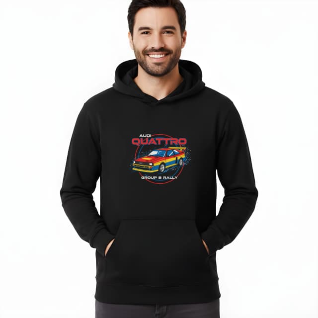 Audi Quattro B csoport Retro Rally Icon pulóver, motorordítás és por