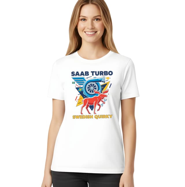 Női póló Saab Turbo Furcsa Svéd Rénszarvas Turbófeltöltővel és Kulccsal