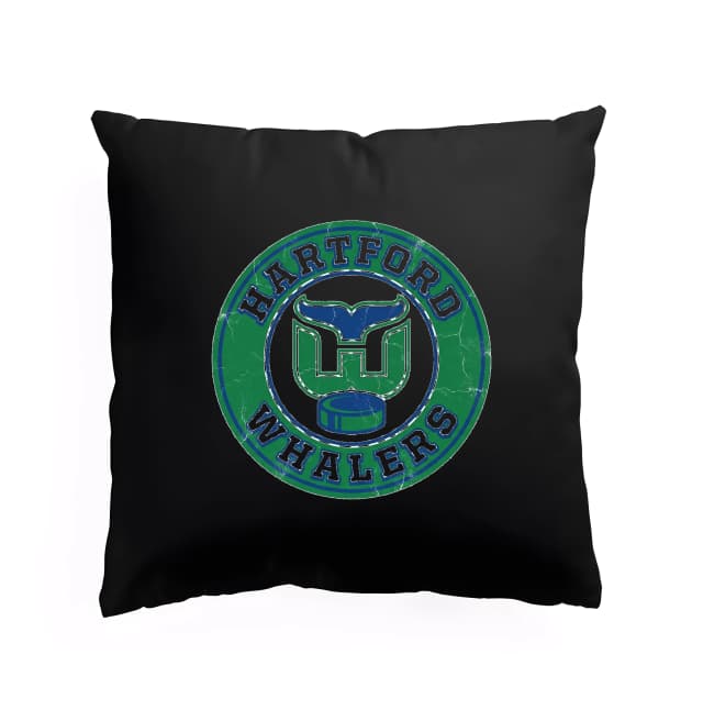Díszpárna Retro ikon Hartford Whalers zöld gyilkos bálna és hokikorong klasszikus stílusban
