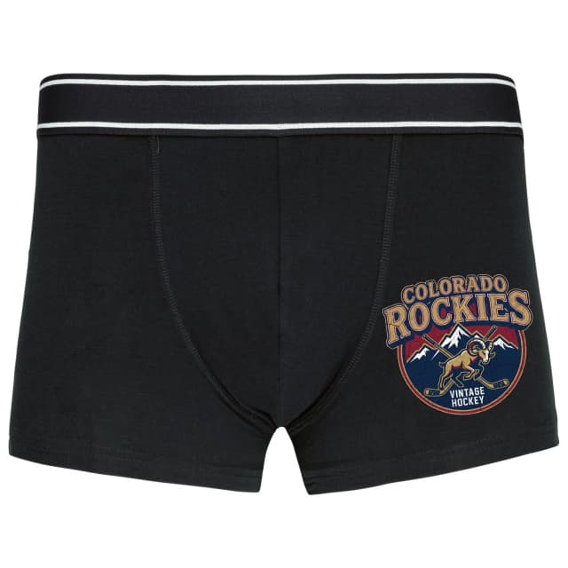 Colorado Rockies Vintage Hockey Retro Mountain Ram Boxer Rövidnadrág Keresztezett Hokiütőkkel