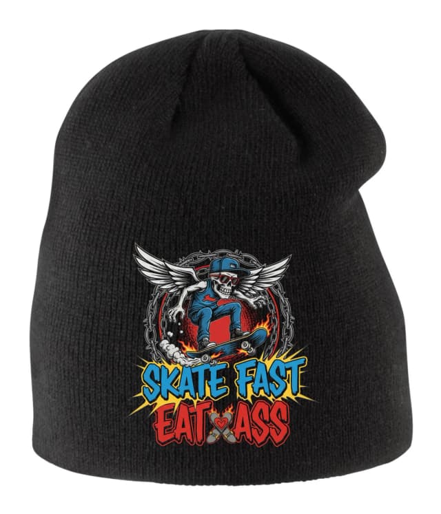 Skate Fast Kids téli sapka csontváz szárnyakkal tűz gördeszka és szögesdrót