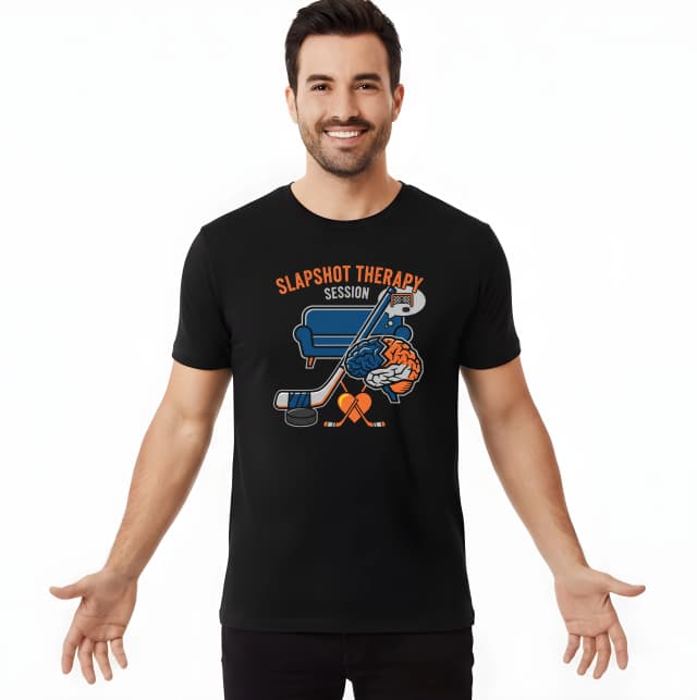 Férfi póló Slapshot Therapy Hockey A kanapén ülve az agyért, a szívért és a lélekért