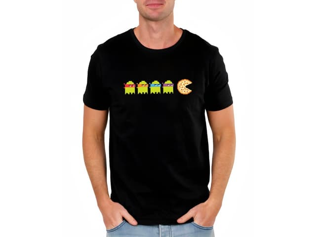 Férfi póló, Pac-Man imádja a pizzát, mint egy nindzsa